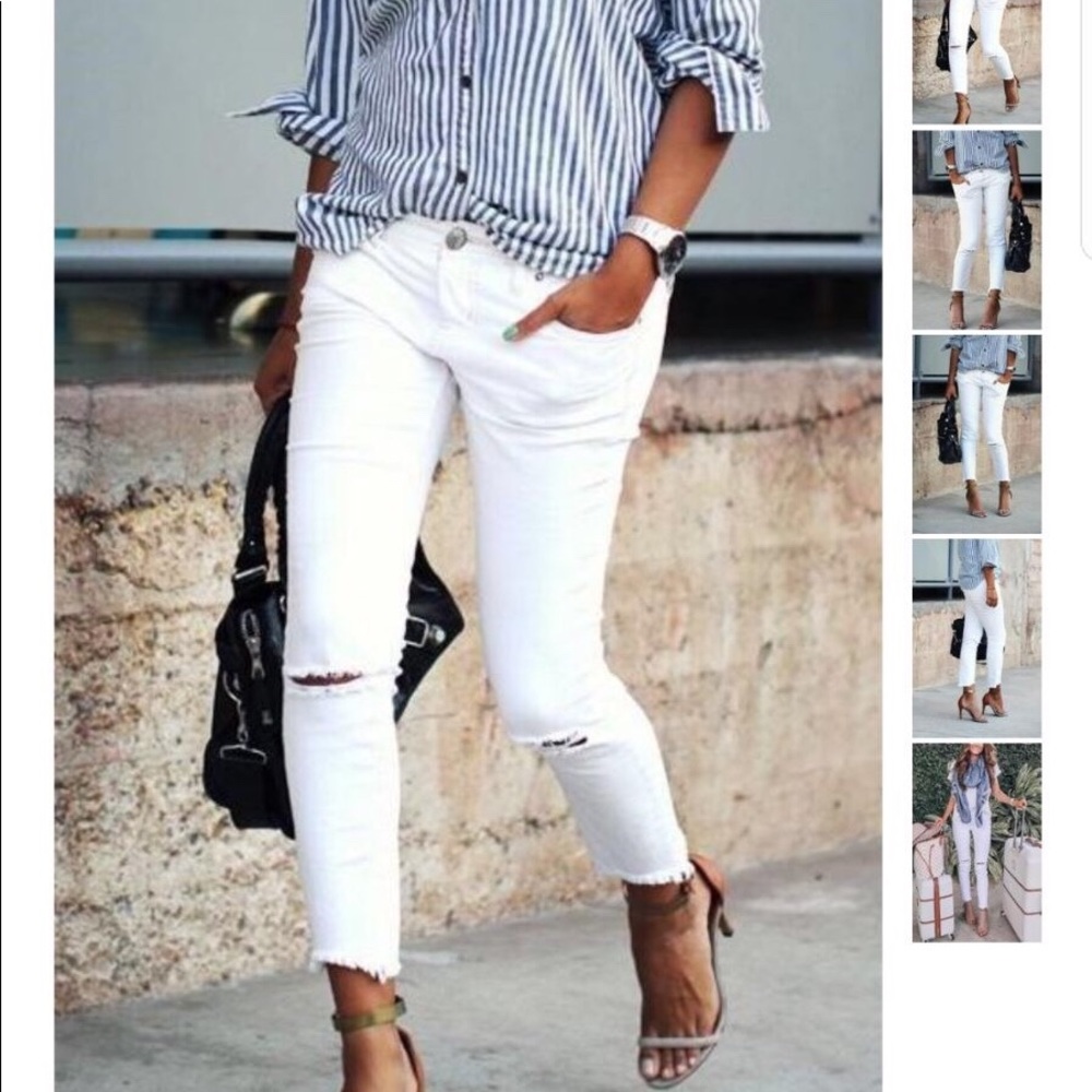 WOMEN’S White Distressed Skinny Jeans 👖😍